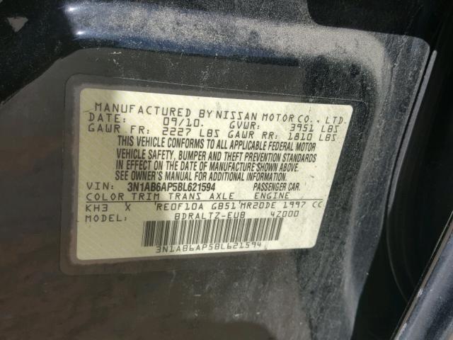 3N1AB6AP5BL621594 - 2011 NISSAN SENTRA 2.0 BLACK photo 10