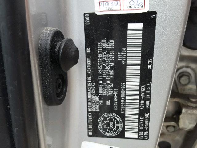 4T3ZE11AX9U001266 - 2009 TOYOTA VENZA BASE SILVER photo 10