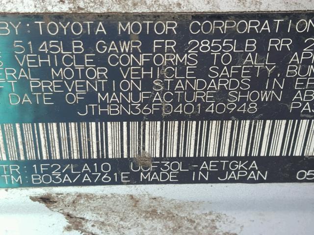 JTHBN36F040140948 - 2004 LEXUS LS 430 SILVER photo 10