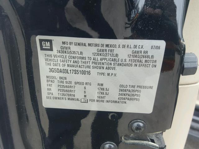 3G5DA03L17S510016 - 2007 BUICK RENDEZVOUS BLACK photo 10