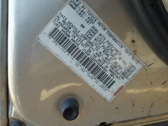 JT6GF10U0Y0064581 - 2000 LEXUS RX 300 TAN photo 10