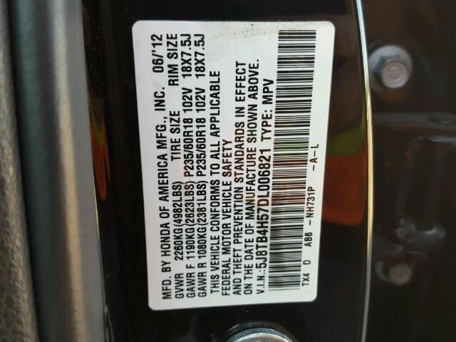 5J8TB4H57DL006821 - 2013 ACURA RDX TECHNO BLACK photo 10