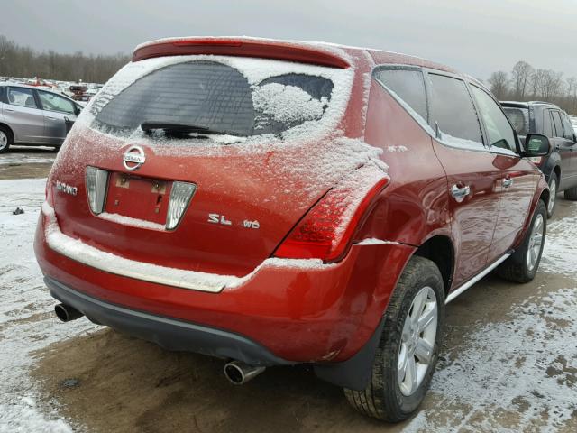 JN8AZ08W46W521056 - 2006 NISSAN MURANO SL RED photo 4