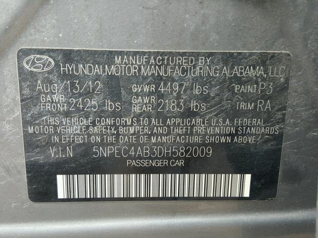 5NPEC4AB3DH582009 - 2013 HYUNDAI SONATA SE GRAY photo 10