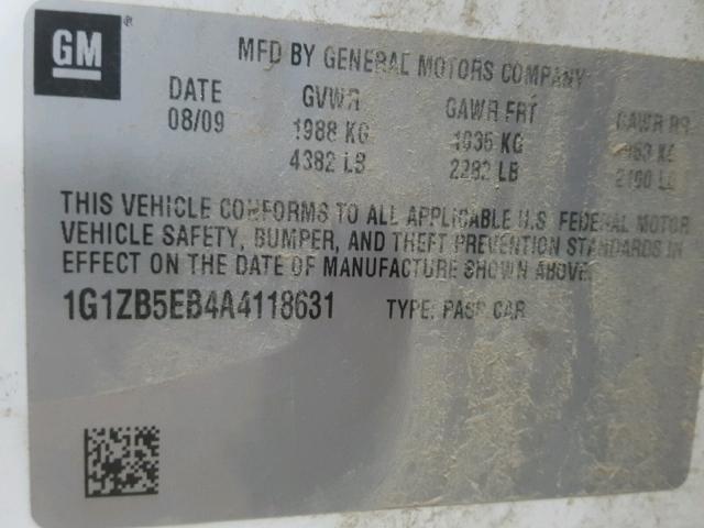 1G1ZB5EB4A4118631 - 2010 CHEVROLET MALIBU LS თეთრი ფოტო 10