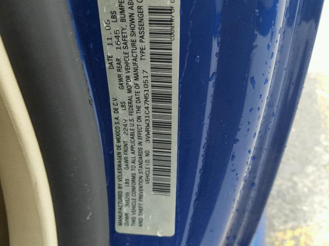 3VWRW31C47M510517 - 2007 VOLKSWAGEN NEW BEETLE 蓝色 照片 10