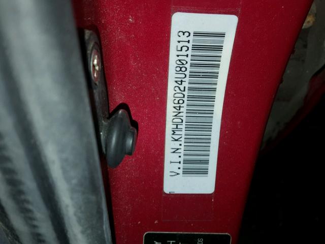 KMHDN46D24U801513 - 2004 HYUNDAI ELANTRA GL RED photo 10