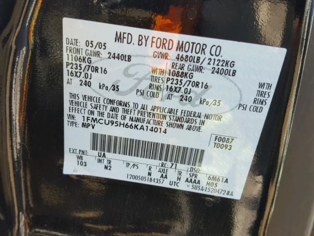 1FMCU95H66KA14014 - 2006 FORD ESCAPE HEV BLACK photo 10