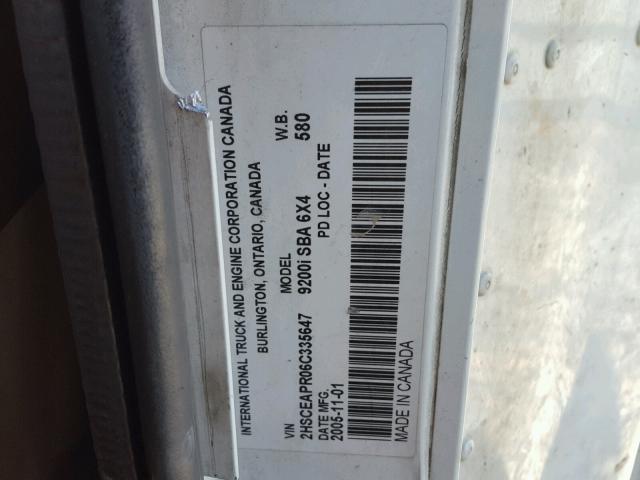 2HSCEAPR06C335647 - 2006 INTERNATIONAL 9200 9200I WHITE photo 10