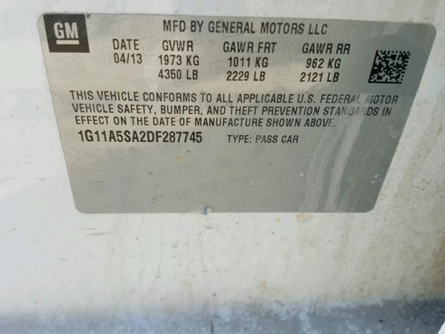 1G11A5SA2DF287745 - 2013 CHEVROLET MALIBU LS 白色 照片 10