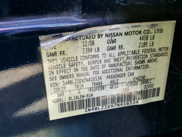 1N4BL21EX7N416534 - 2007 NISSAN ALTIMA 3.5 BLUE photo 10