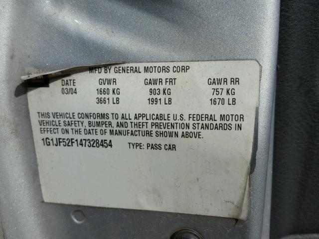 1G1JF52F847205976 - 2004 CHEVROLET CAVALIER L SILVER photo 10