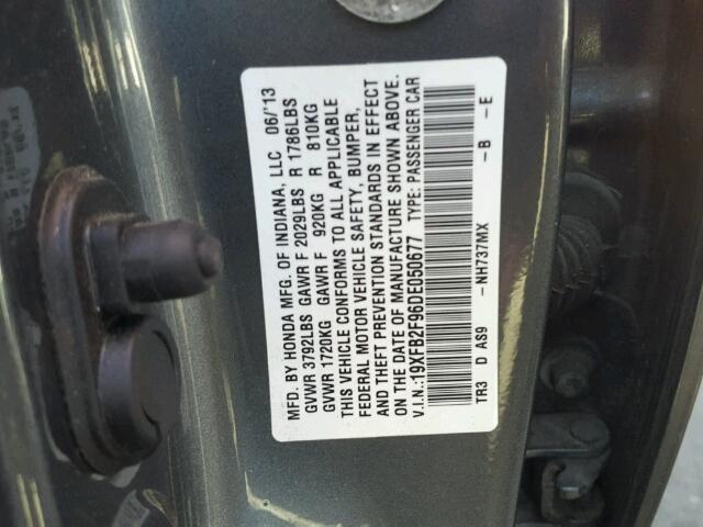 19XFB2F96DE050677 - 2013 HONDA CIVIC EXL 灰色 照片 10