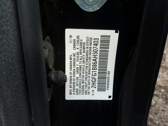 2HGFG1B86AH507403 - 2010 HONDA CIVIC EX შავი ფოტო 10