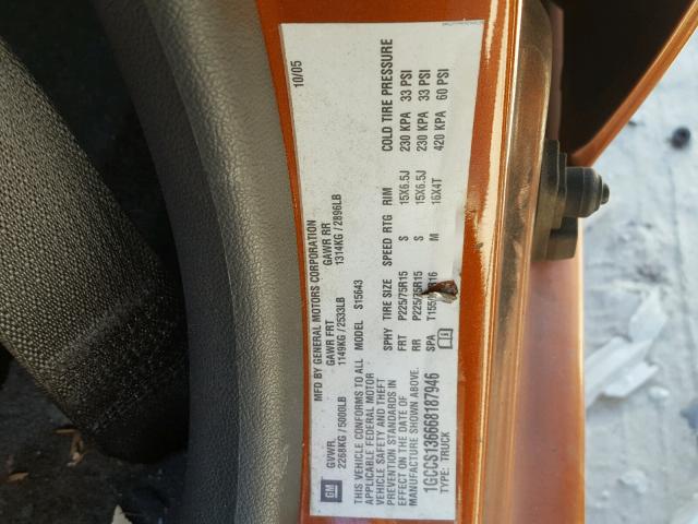 1GCCS136668187946 - 2006 CHEVROLET COLORADO ORANGE photo 10