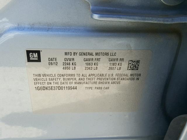 1G6DK5E37D0119944 - 2013 CADILLAC CTS PERFOR BLUE photo 10