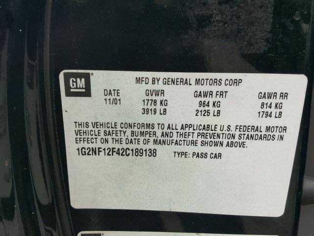 1G2NF12F42C189138 - 2002 PONTIAC GRAND AM S Yaşıl foto 10