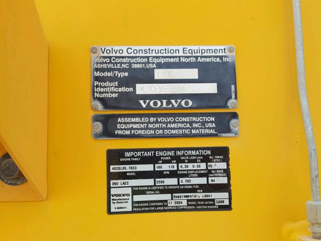 L90EV66883 - 2005 VOLVO L90E Q/C YELLOW photo 10