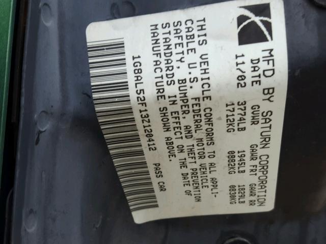 1G8AL52F13Z120412 - 2003 SATURN ION LEVEL მწვანე ფოტო 10