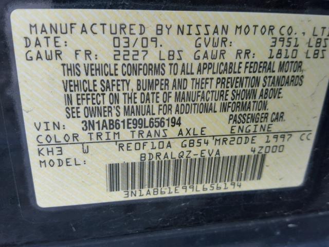 3N1AB61E99L656194 - 2009 NISSAN SENTRA 2.0 BLACK photo 10