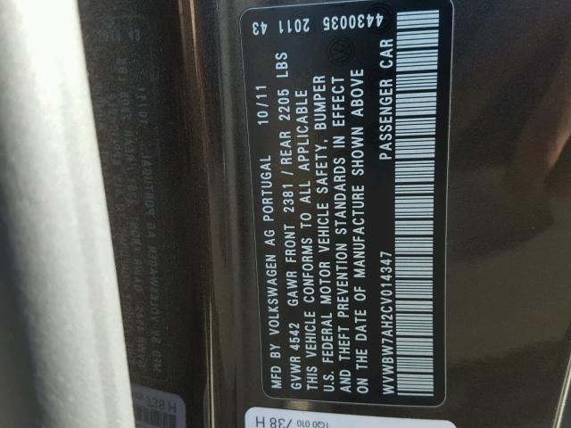 WVWBW7AH2CV014347 - 2012 VOLKSWAGEN EOS KOMFOR ყავისფერი ფოტო 10