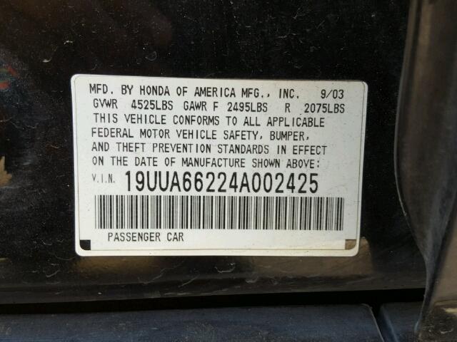 19UUA66224A002425 - 2004 ACURA TL BLACK photo 10