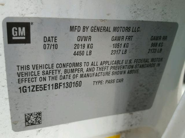 1G1ZE5E11BF130160 - 2011 CHEVROLET MALIBU LTZ Ақ фото 10