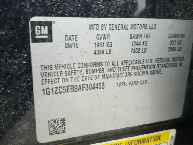 1G1ZC5EB8AF304433 - 2010 CHEVROLET MALIBU 1LT BLACK photo 10