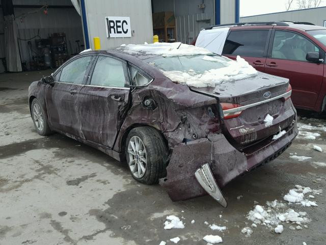 3FA6P0H78HR203095 - 2017 FORD FUSION SE MAROON photo 3