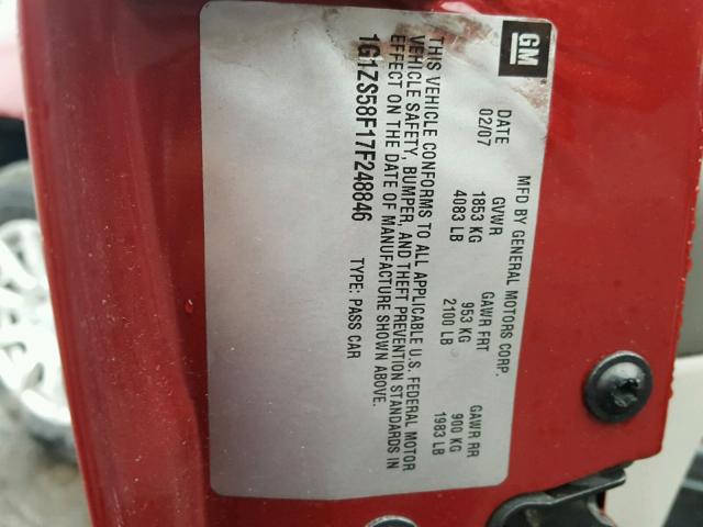 1G1ZS58F17F248846 - 2007 CHEVROLET MALIBU LS ბურგუნდია ფოტო 10