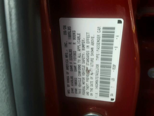 1HGCM56727A022008 - 2007 HONDA ACCORD EX BURGUNDY photo 10