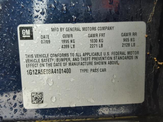 1G1ZA5E08A4101400 - 2010 CHEVROLET MALIBU LS ლურჯი ფოტო 10