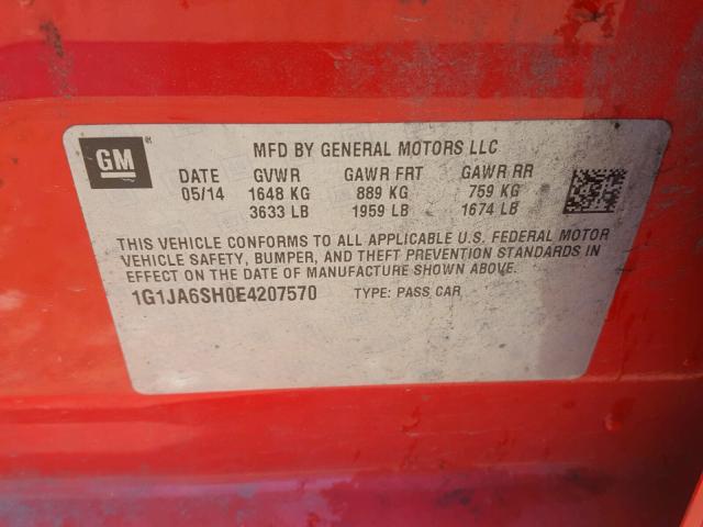 1G1JA6SH0E4207570 - 2014 CHEVROLET SONIC LS Կարմիր լուսանկար 10