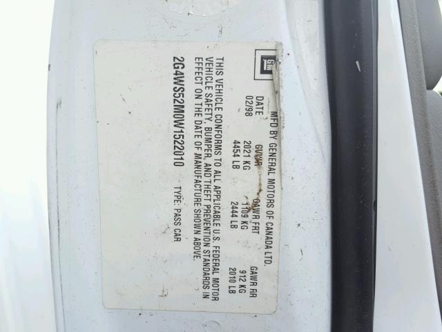 2G4WS52M0W1522010 - 1998 BUICK CENTURY CU WHITE photo 10