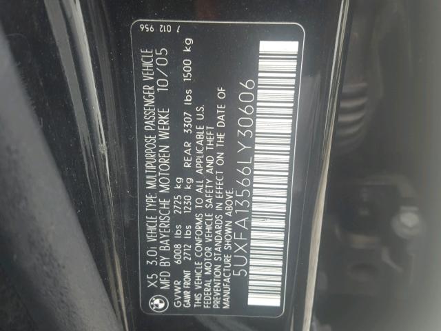 5UXFA13566LY30606 - 2006 BMW X5 3.0I BLACK photo 10