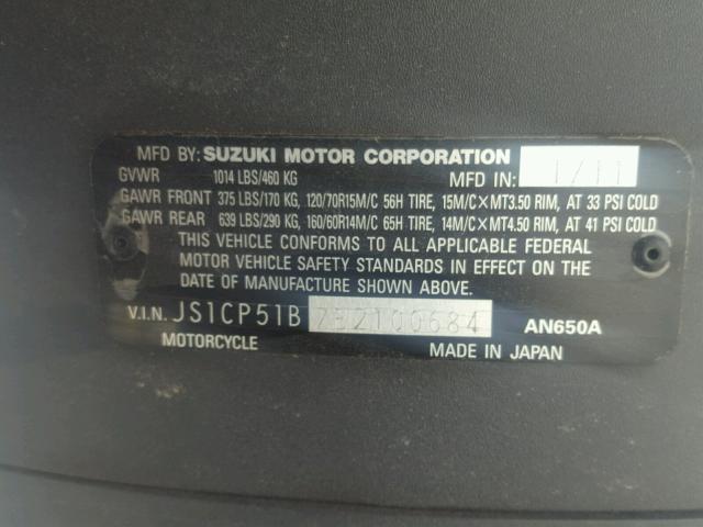 JS1CP51B7B2100684 - 2011 SUZUKI AN650 A GRAY photo 10