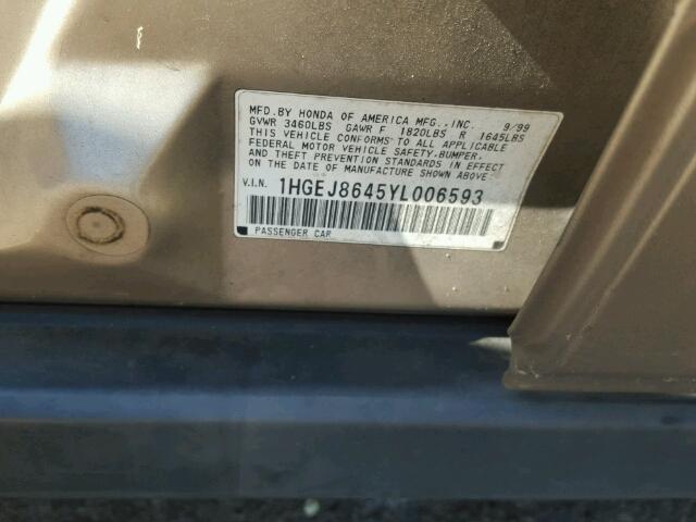 1HGEJ8645YL006593 - 2000 HONDA CIVIC EX თაფლისფერი ფოტო 10