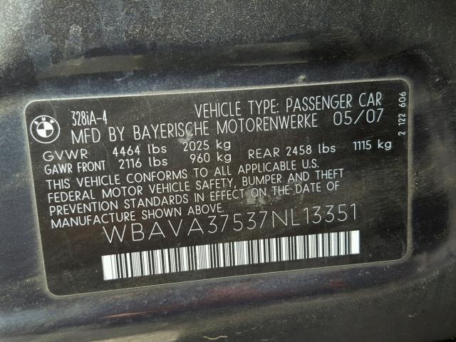 WBAVA37537NL13351 - 2007 BMW 328 I GRAY photo 10