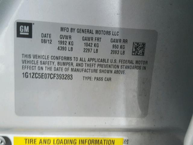 1G1ZC5E07CF393283 - 2012 CHEVROLET MALIBU 1LT 银色 照片 10