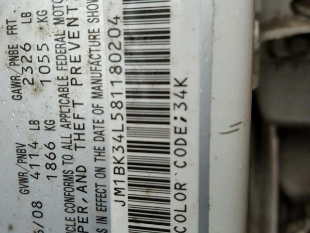 JM1BK34L581180204 - 2008 MAZDA SPEED 3 WHITE photo 10