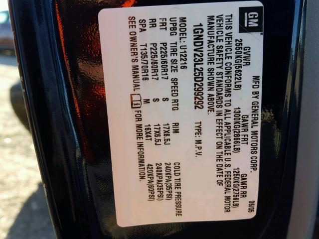 1GNDV23L25D299292 - 2005 CHEVROLET UPLANDER L ლურჯი ფოტო 10