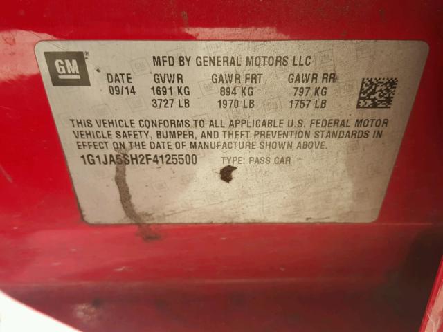 1G1JA5SH2F4125500 - 2015 CHEVROLET SONIC LS 红色 照片 10