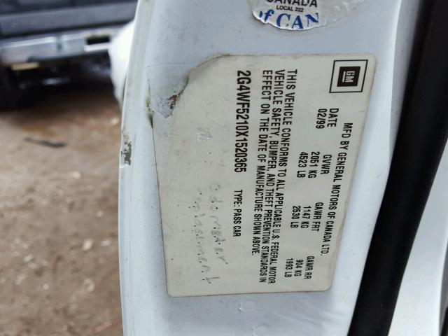 2G4WF5210X1520365 - 1999 BUICK REGAL GS WHITE photo 10