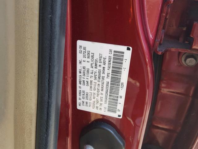 19UUA66296A033044 - 2006 ACURA 3.2TL RED photo 10