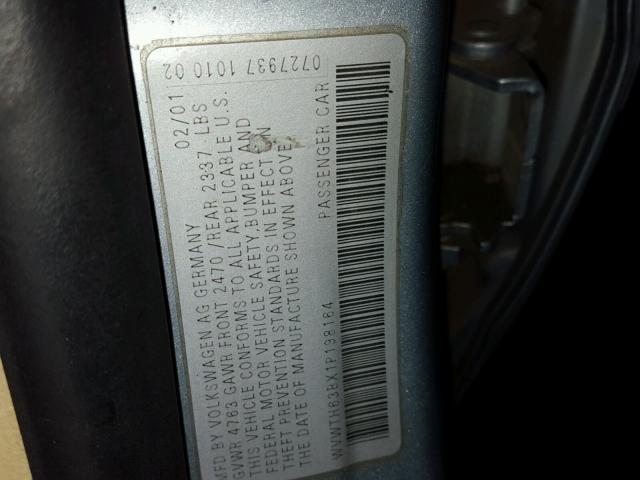 WVWTH63BX1P198164 - 2001 VOLKSWAGEN PASSAT GLX 蓝色 照片 10