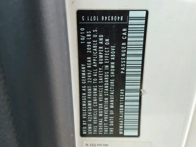 WVWAA7AJ0BW116249 - 2011 VOLKSWAGEN GOLF 白色 照片 10