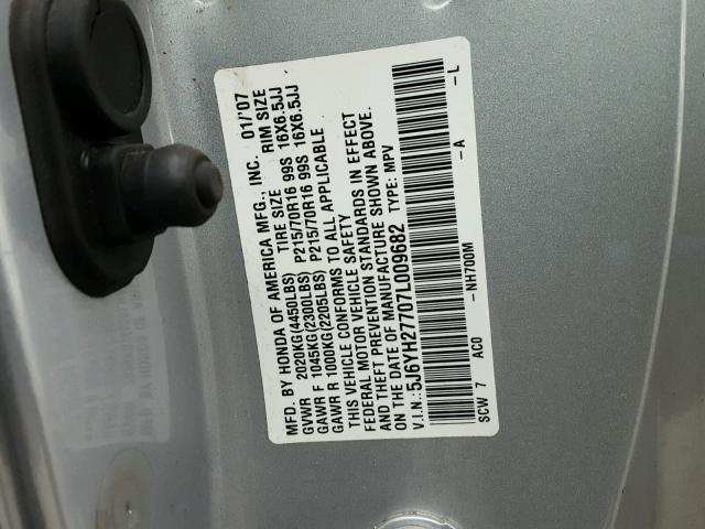 5J6YH27707L009682 - 2007 HONDA ELEMENT EX SILVER photo 10