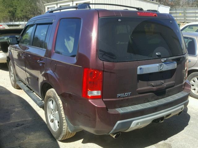 5FNYF38569B019203 - 2009 HONDA PILOT EXL BURGUNDY photo 3