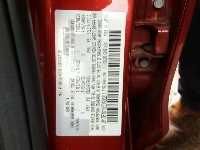 JM1DE1KYXE0185211 - 2014 MAZDA MAZDA2 SPO RED photo 10