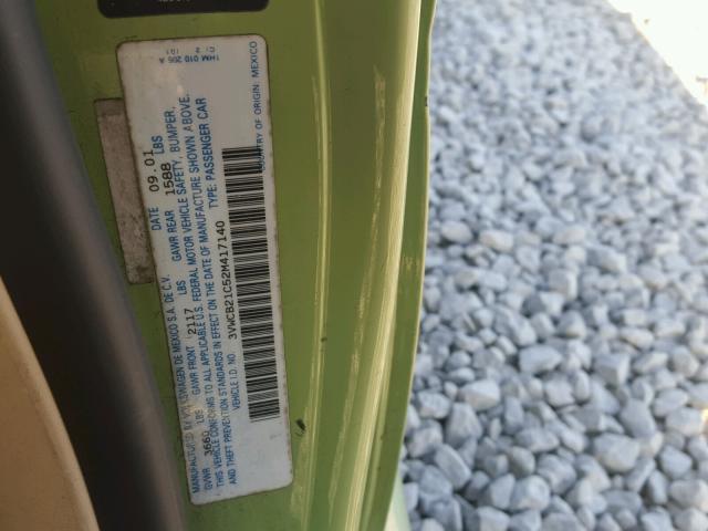 3VWCB21C52M417140 - 2002 VOLKSWAGEN NEW BEETLE 绿色 照片 10